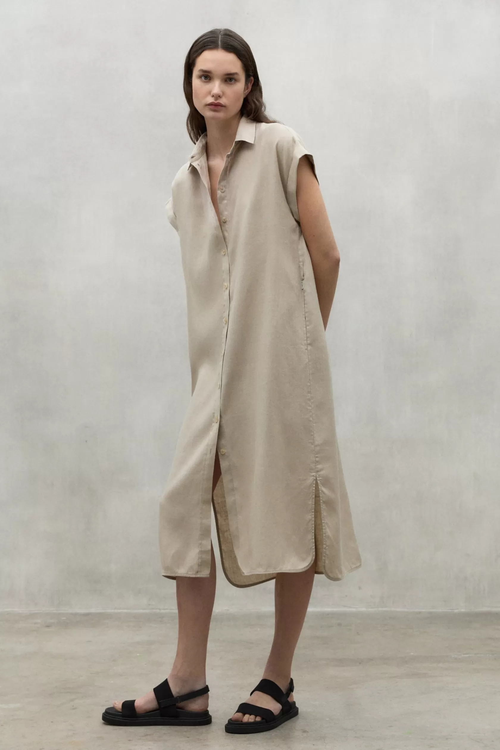 Vestidos y Faldas*Ecoalf BEIGE AMATISTA LINEN DRESS whitesand