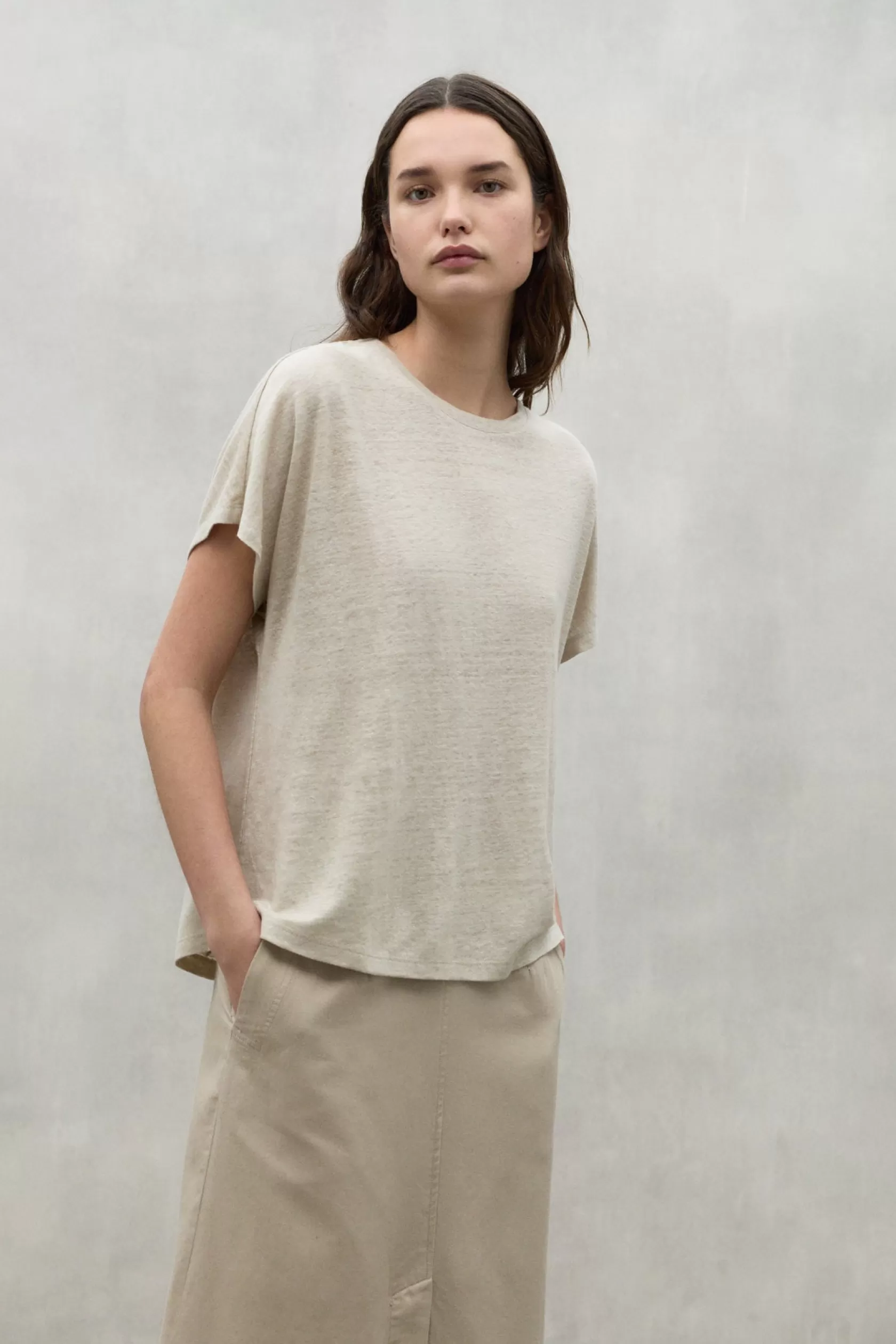 Camisetas*Ecoalf BEIGE BOD LINEN T-SHIRT whitesand