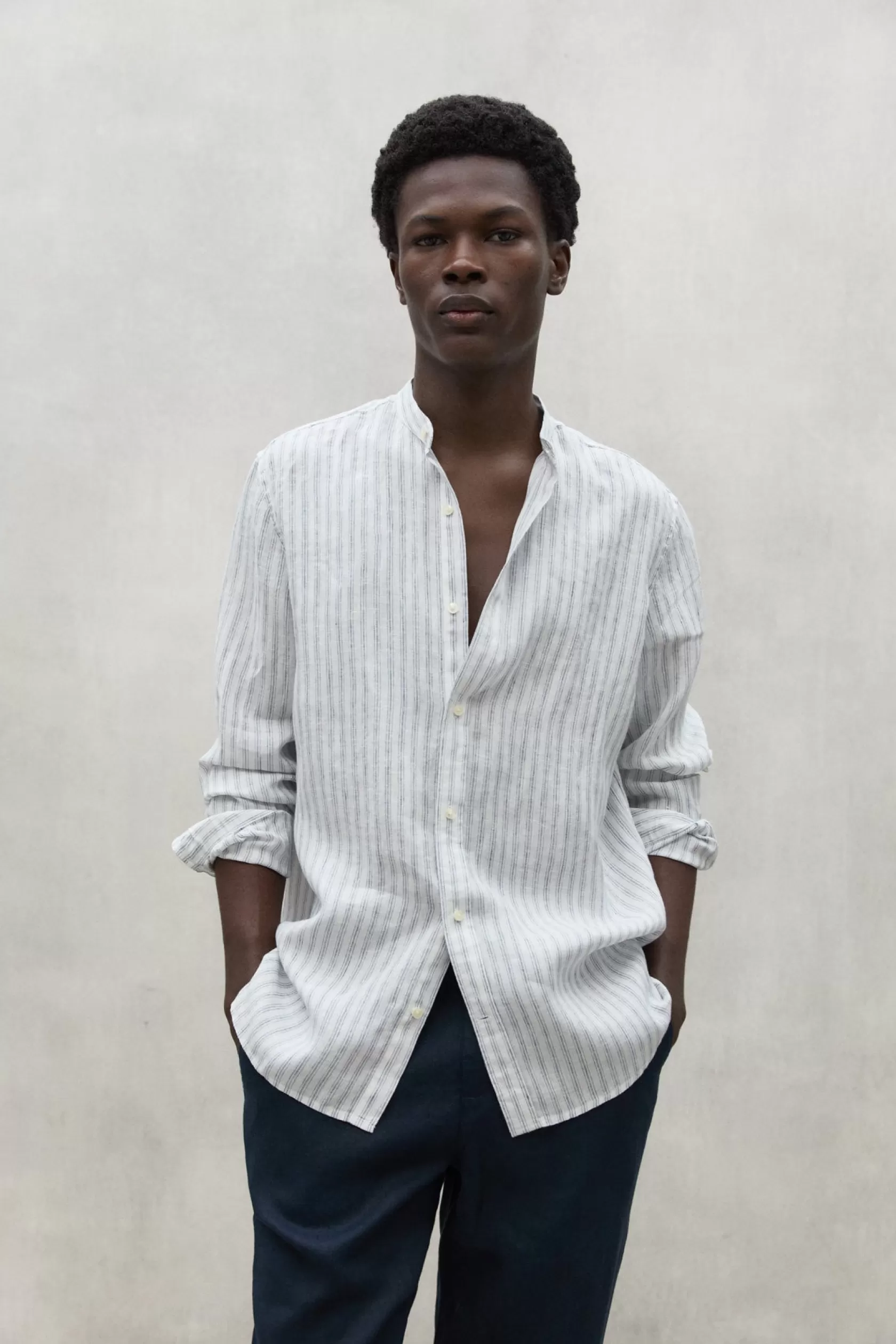 Camisas*Ecoalf WHITE DAVID STRIPED LINEN SHIRT whitenavystripe