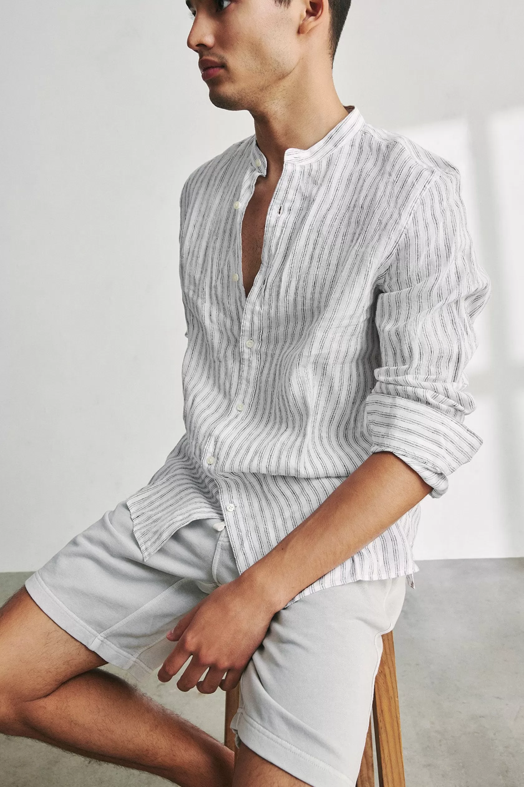 Camisas*Ecoalf WHITE DAVID STRIPED LINEN SHIRT offwhitebluestripe